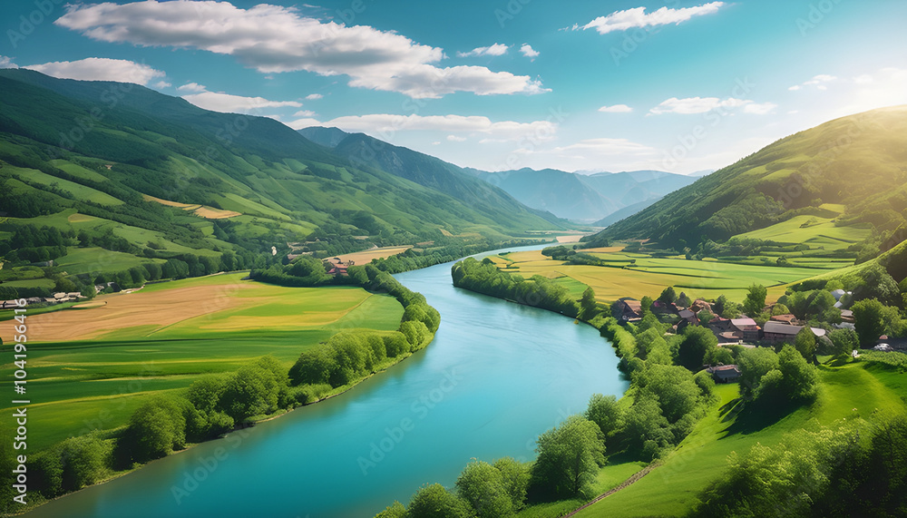 Fototapeta premium Stunning River Winding Through Lush Green Valley