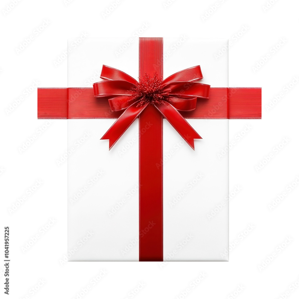 White Gift Box with Red Ribbon and Bow White Gift Box with Red Ribbon and Bow