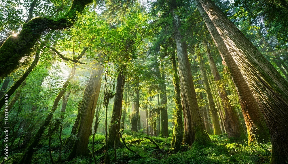 Obraz premium thick forest with tall green trees