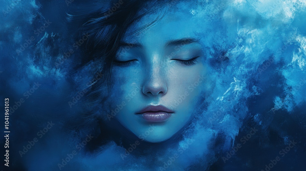 Ethereal Blue Girl - Dreamlike Portrait with Soft Light and Surreal Shading Ethereal Blue Girl - Dreamlike Portrait with Soft Light and Surreal Shading