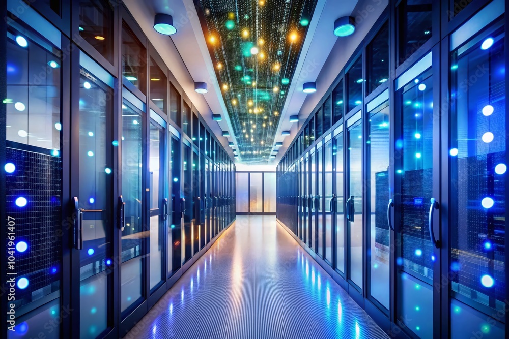 Fototapeta premium Modern Office Corridor with Electronic Devices and Bokeh Effect for Enhanced Depth and Focus