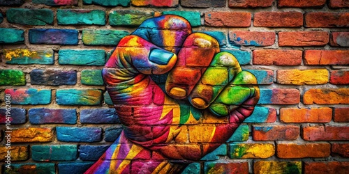 Colorful Graffiti Fist on Weathered Brick Wall