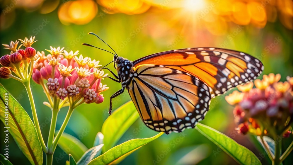 Obraz premium Monarch Butterfly on Milkweed Flower - Nature Landscape Photography