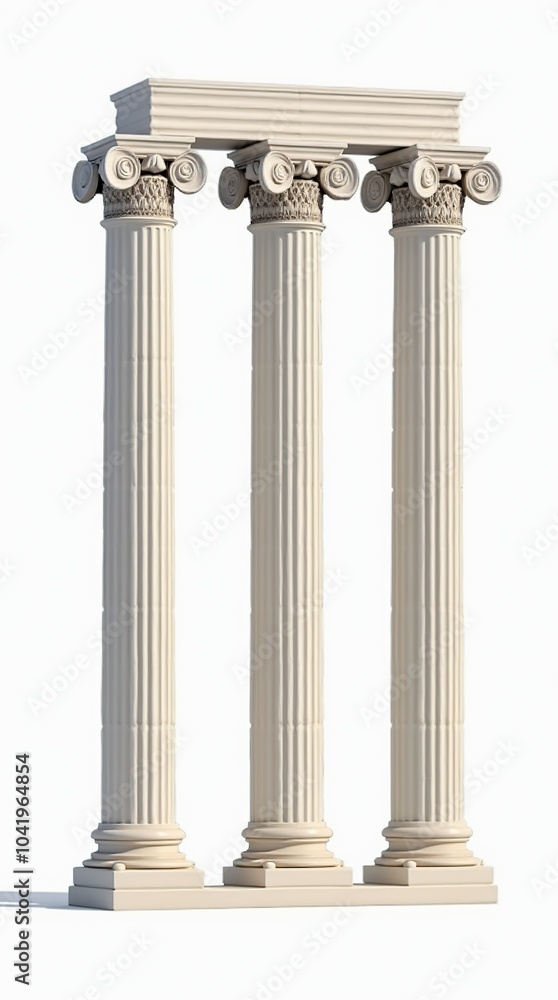 Obraz premium Three classical Greek columns isolated on white background