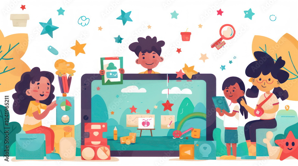 Edutainment app where kids earn rewards and achievements as they progress through educational challenges Edutainment app where kids earn rewards and achievements as they progress through educational challenges
