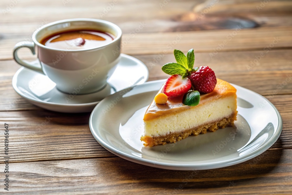 Delicious dessert and coffee on plate for sweet treat and caffeine boost Delicious dessert and coffee on plate for sweet treat and caffeine boost
