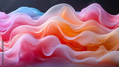 Swirling waves of fabric in pastel hues of pink, orange, and blue create a captivating abstract display. The textures blend seamlessly, evoking a sense of fluidity and gentle movement.