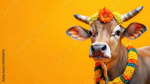 Indian Vasubaras festival of cows, Diwali celebration, decorated cows, buffalo, colorful, Gau mata photo