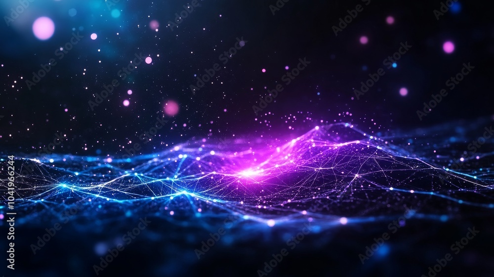 Abstract digital landscape with glowing connections and particles Abstract digital landscape with glowing connections and particles