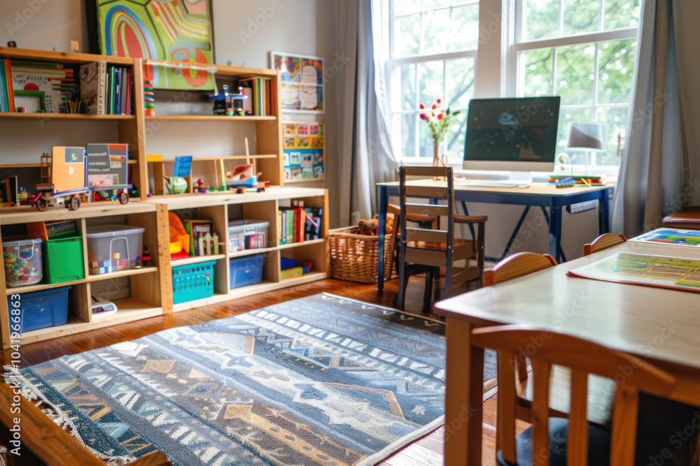 Homeschool setup where children are exploring subjects at their own pace with personalized lesson plans designed by parents Homeschool setup where children are exploring subjects at their own pace with personalized lesson plans designed by parents