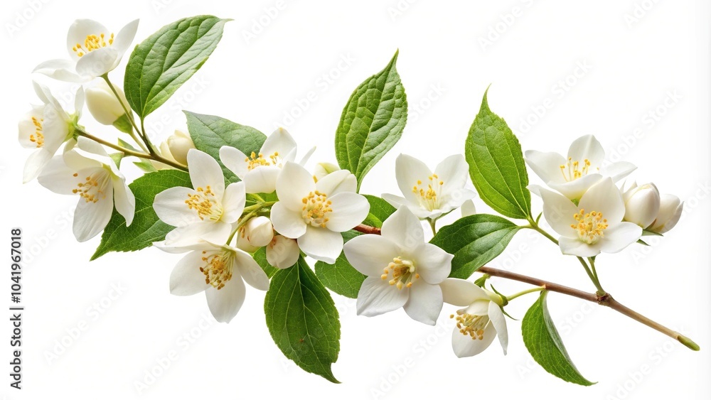 Obraz premium Jasmine branch with flowers and leaves isolated on white background