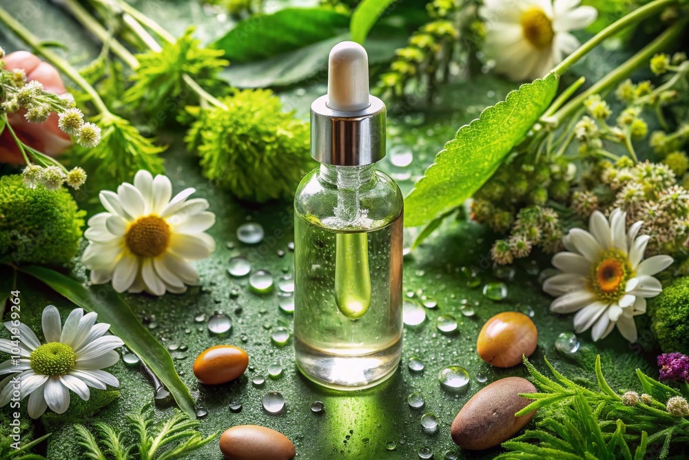 Natural Skincare Serum for Youthful Skin - Macro Photography of Ingredients and Products Natural Skincare Serum for Youthful Skin - Macro Photography of Ingredients and Products