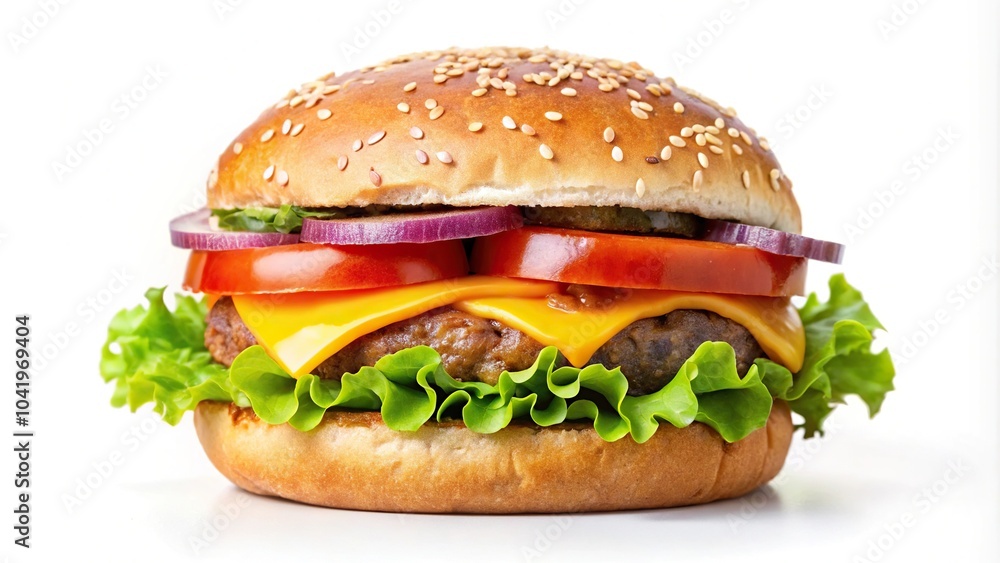 Delicious freshly made burger on isolated white background Delicious freshly made burger on isolated white background