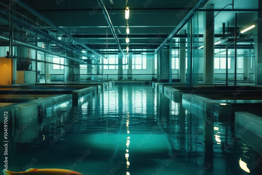 Fototapeta premium Modern Aquaculture Facility with Multiple Fish Tanks