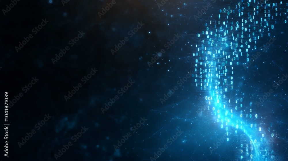 Obraz premium Abstract digital wave with binary code particles