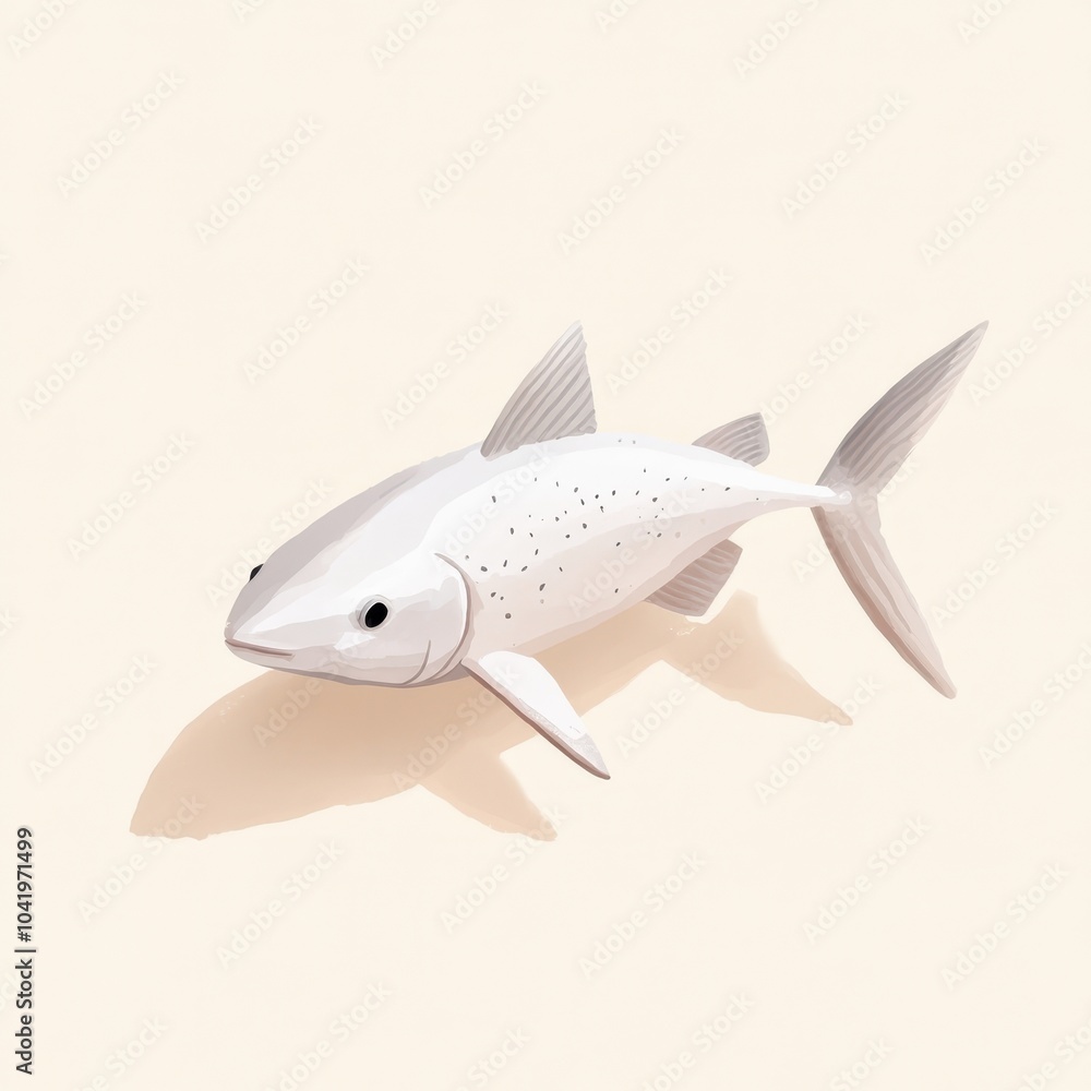 Fototapeta premium A sleek, stylized fish illustration featuring a pale body with subtle spots, set against a light background, conveying a sense of calm and minimalism.
