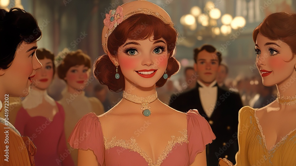Obraz premium Elegant Women in a Ballroom: A Vintage Portrait