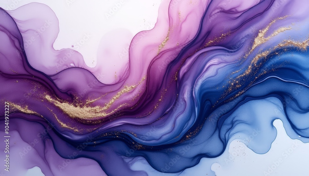 Flowing layers of rich purple and deep blue intertwine, accented by delicate threads of gold, evoking a sense of calm and creativity in this enchanting artwork Flowing layers of rich purple and deep blue intertwine, accented by delicate threads of gold, evoking a sense of calm and creativity in this enchanting artwork
