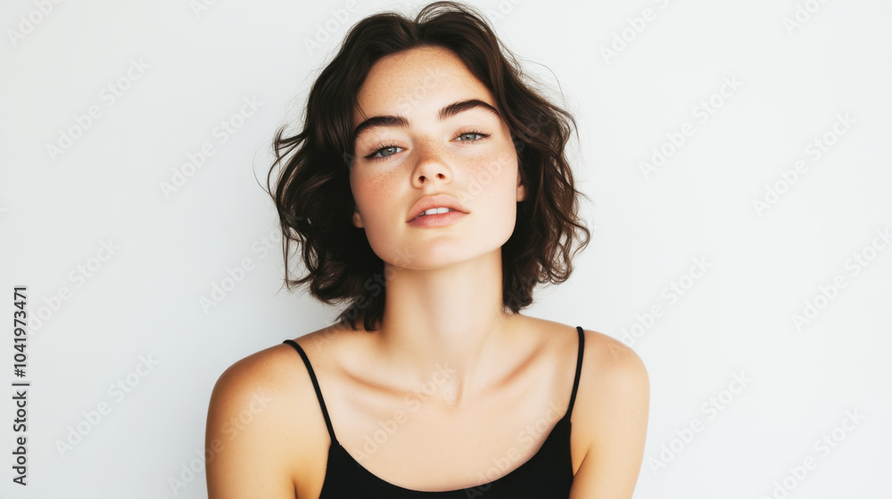 Portrait of a Young Woman with Short Hair and Freckles Portrait of a Young Woman with Short Hair and Freckles
