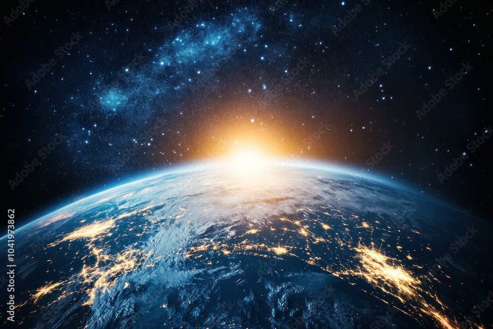 Obraz premium Sunrise Over Earth from Space Perspective