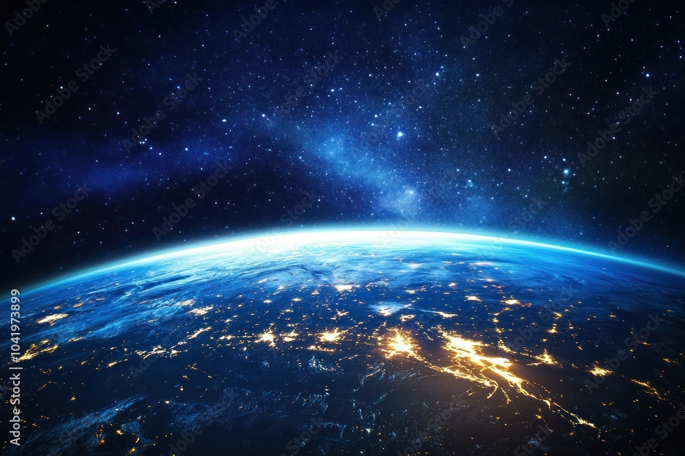 Stunning Earth View from Space with Starry Background Stunning Earth View from Space with Starry Background
