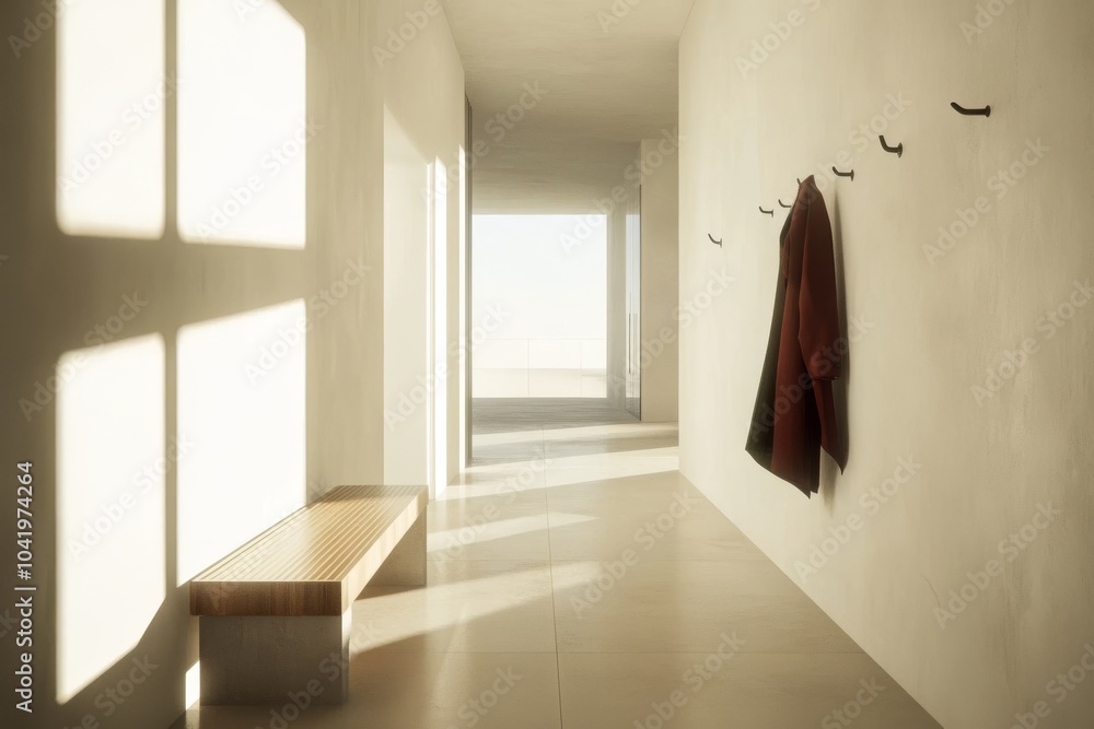 Minimalist Hallway with Sunlight and Coat Rack Minimalist Hallway with Sunlight and Coat Rack