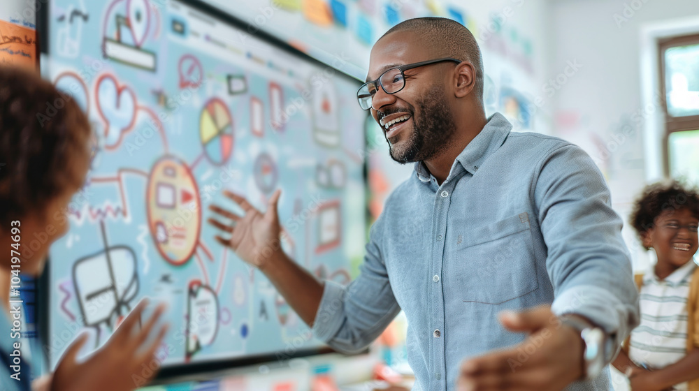 Teacher using a variety of methods including gamification, personalized feedback, and real-time data to improve student learning outcomes Teacher using a variety of methods including gamification, personalized feedback, and real-time data to improve student learning outcomes