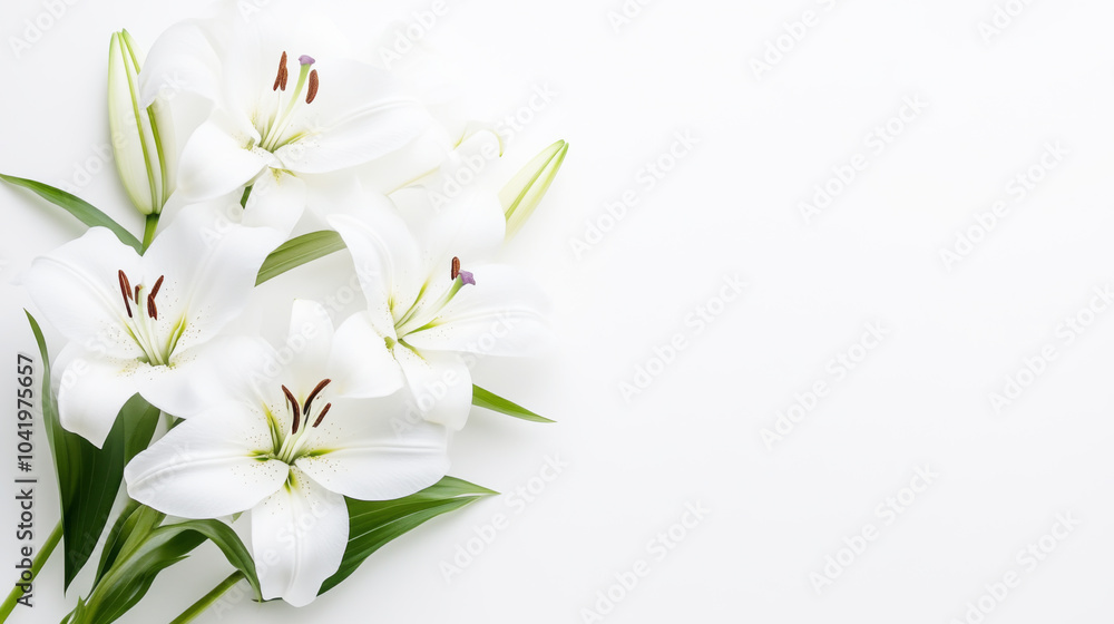 Obraz premium Elegant White Lilies on a White Background - Floral Photography