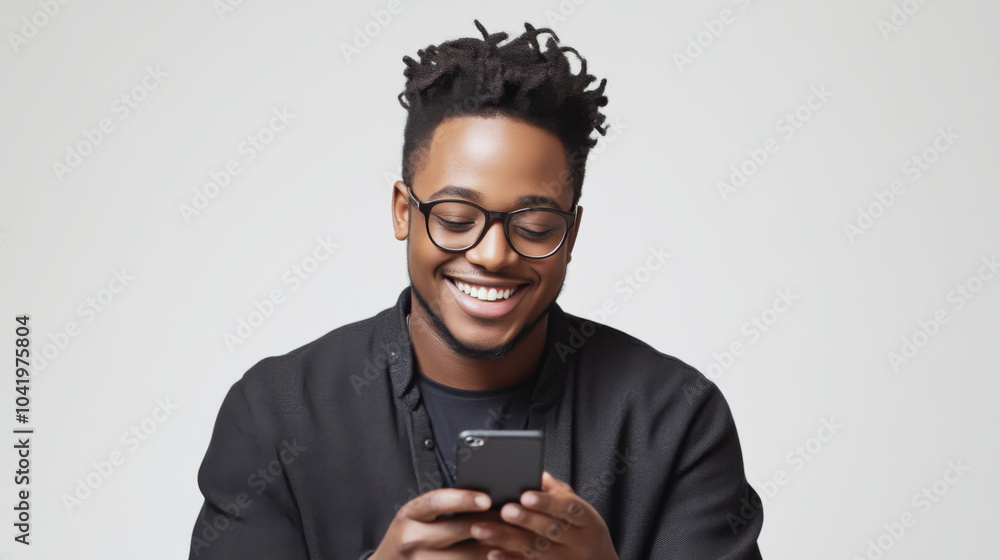 Smiling Man Using Phone - Happy Portrait Photo Smiling Man Using Phone - Happy Portrait Photo