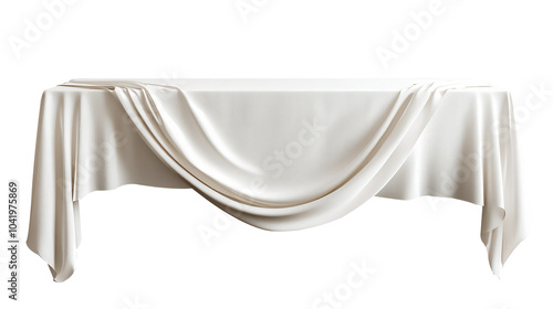White tablecloth draped over a long dining table isolated on a transparent background
