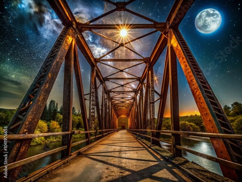 Night Photography of Rusted Iron Structures Illuminated by Soft Moonlight for Captivating Imagery