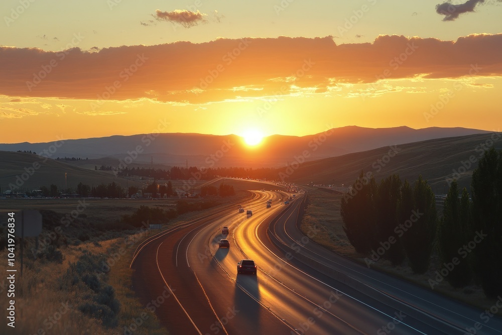 Scenic Sunset Over Highways and Mountains Scenic Sunset Over Highways and Mountains