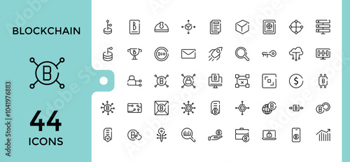 Blockchain line icons set. Containing cryptocurrency, decentralization, digital wallet, mining, blockchain network and more. Thin line vector icon collection. Editable vector illustration.