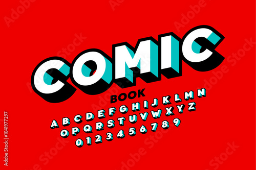 Comic book. Comics style font design, superhero inspired alphabet, alpahabet letters and numbers vector illustration