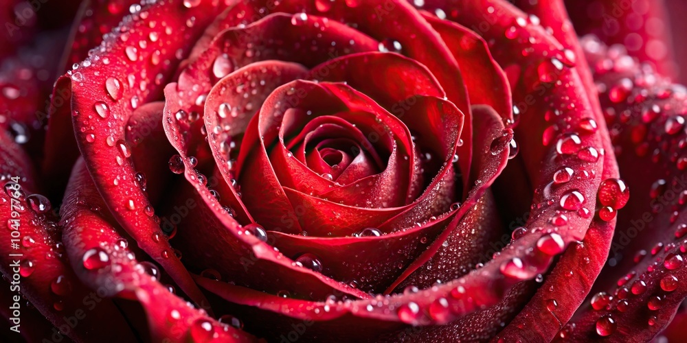 Macro red rose with a droplet of water on a petal, nature