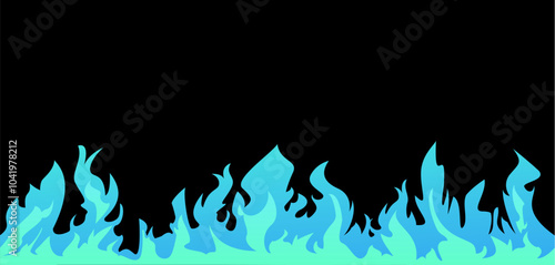 Banner with Fire Effect. Vector illustration of endless blue flames along the bottom border.