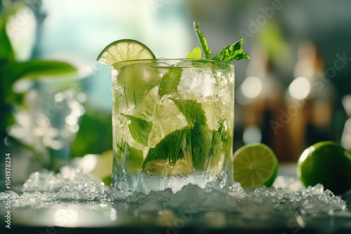 Refreshing Mojito Cocktail with Lime and Mint photo