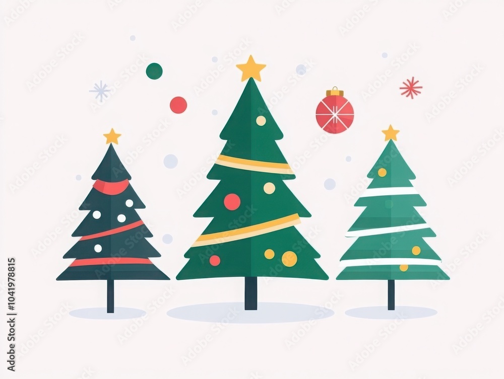 Obraz premium Playful Snowy Christmas Trees with Colorful Ornaments
