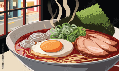 Illustration of a steaming bowl of ramen vector illustration