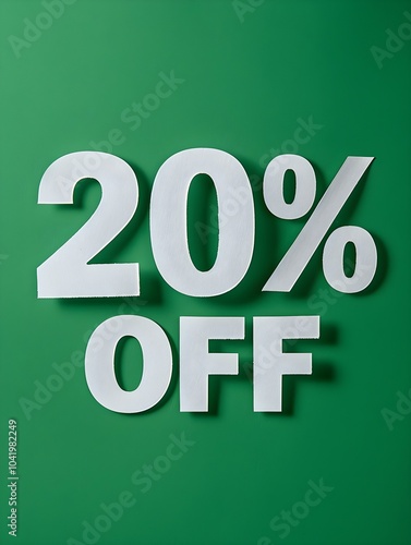 White '20% OFF' Promotional Sign on a Green Background