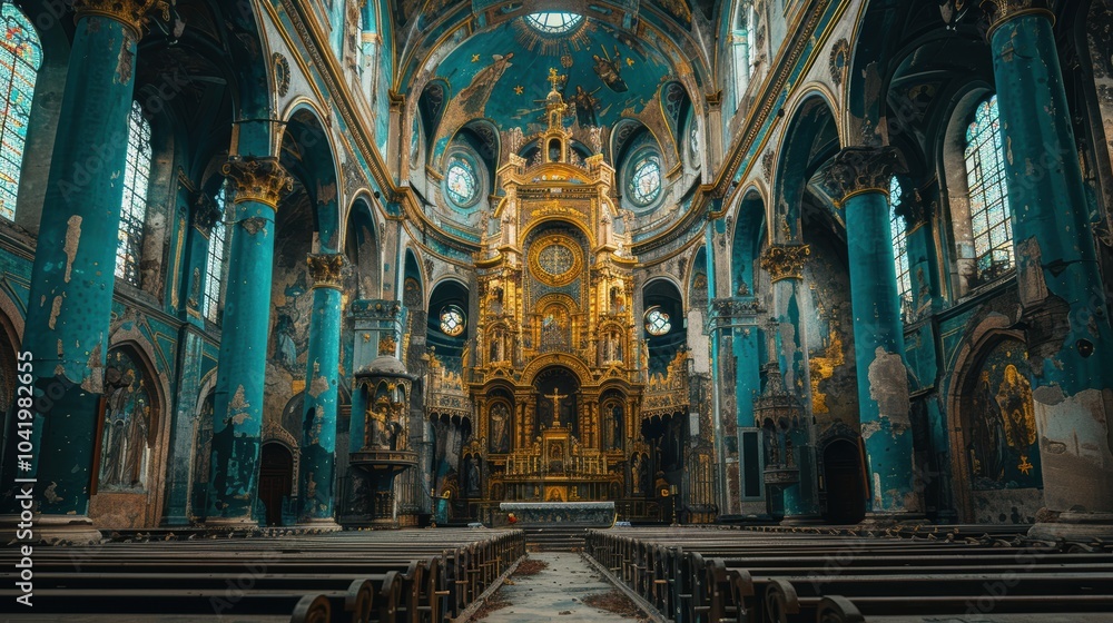 A magnificent and serene interior view of an ornate, historic cathedral showcasing intricate religious architecture and artistic details A magnificent and serene interior view of an ornate, historic cathedral showcasing intricate religious architecture and artistic details