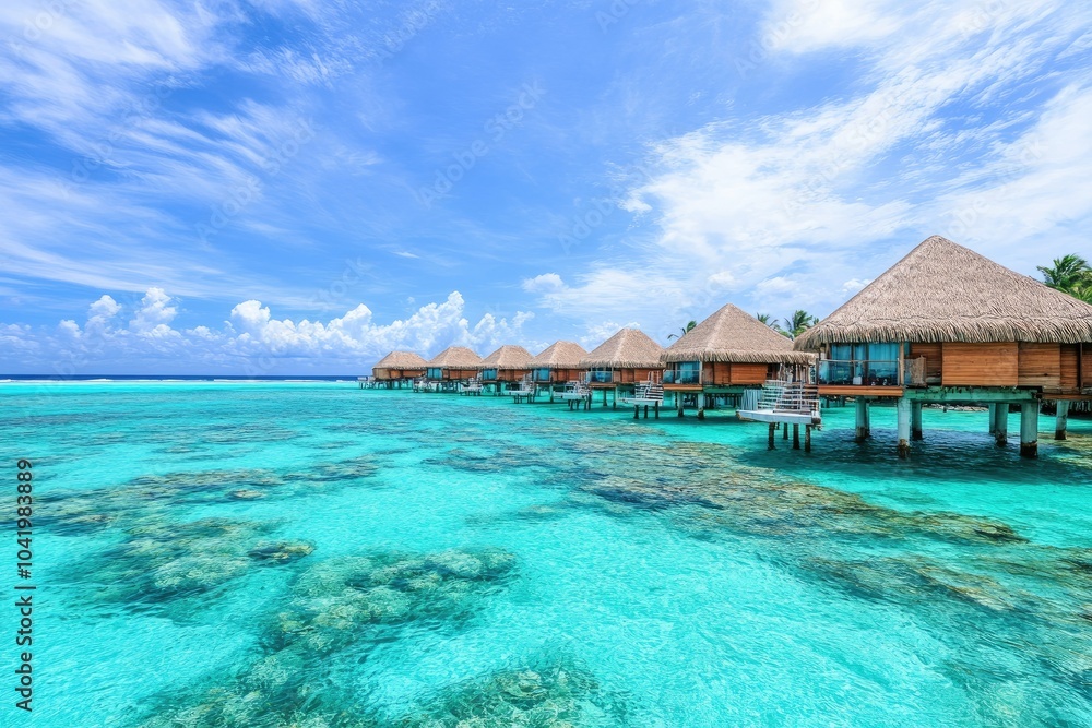 Serene Tropical Paradise with Overwater Bungalows Serene Tropical Paradise with Overwater Bungalows