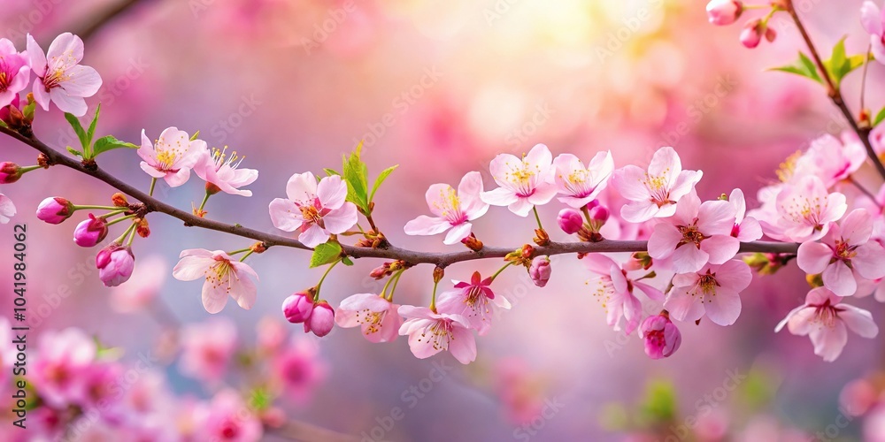 panoramic springtime scenery pink blossom tree branch panoramic springtime scenery pink blossom tree branch