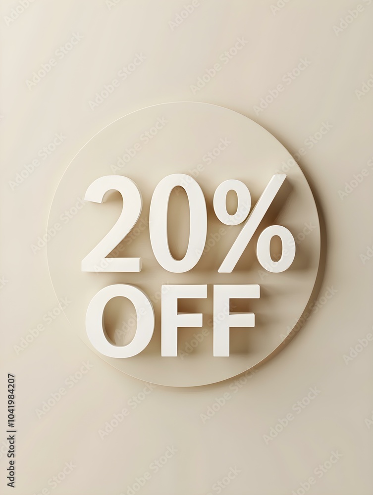 White '20% OFF' Promotional Sign on a Ivory Background White '20% OFF' Promotional Sign on a Ivory Background