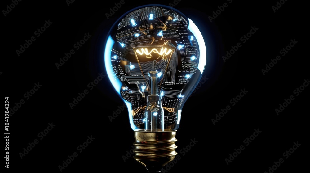 Innovative Technology Concept: Digital Light Bulb with Circuit Board Patterns for Modern Business Design Innovative Technology Concept: Digital Light Bulb with Circuit Board Patterns for Modern Business Design