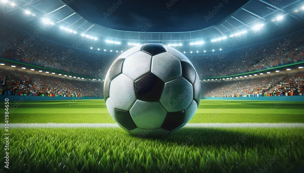 Naklejka premium Classic Black-and-White Soccer Ball on Vibrant Field