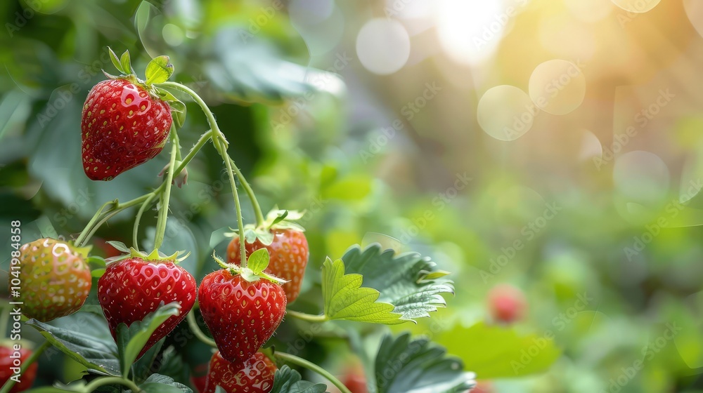 Arrange a few strawberries at varying distances in the grass, focusing on one in the foreground while letting the others blur slightly in the background to create a sense of depth. Arrange a few strawberries at varying distances in the grass, focusing on one in the foreground while letting the others blur slightly in the background to create a sense of depth.