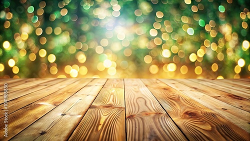 pinewood wooden floor background with bokeh lighting effect photo