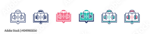 audio book course earphone icon set online podcast listening course vector digital media education study learning symbol illustration
