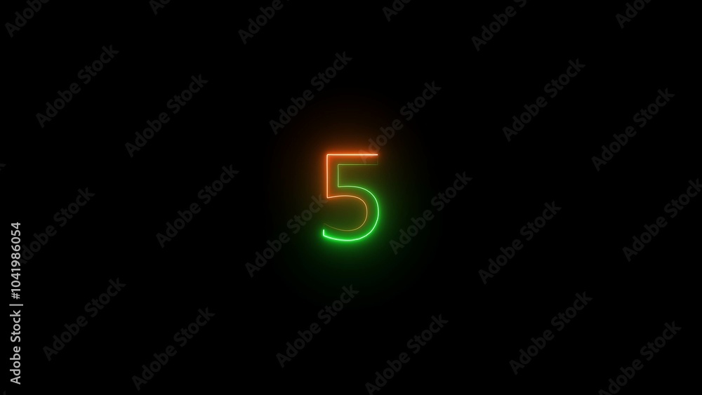 Purple vector neon tube number five with fog on dark background. Dark background. Purple vector neon tube number five with fog on dark background. Dark background.